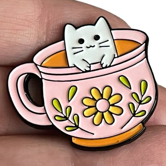 Kawaii Kitty Cat Teacup Mug Enamel Pin - Picture 3 of 9